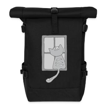 katze am fenster grau - Rolltop Rucksack - Schwarz - Vorne