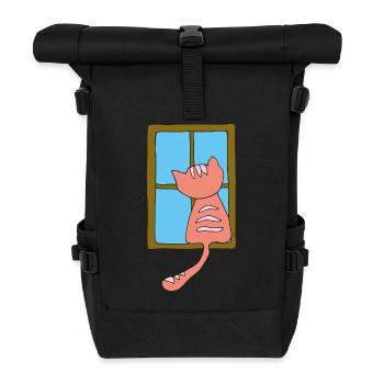 katze am fenster rosa - Rolltop Rucksack - Schwarz - Vorne