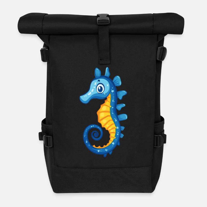 blaues Seepferdchen - Rolltop Rucksack - Schwarz