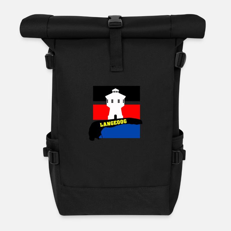 Langeoog mit Wasserturm, Fahne & Umriss - Rolltop Rucksack - Schwarz