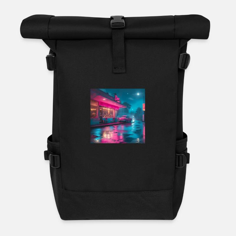 old dinner - Roll Top Backpack - black