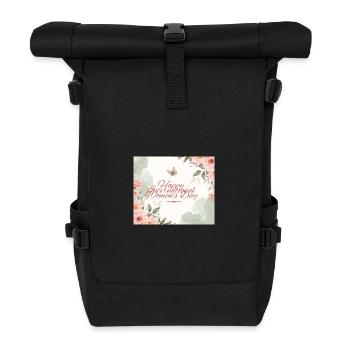 Happy International Womens Day Watercolor - Roll Top Backpack - black - Front