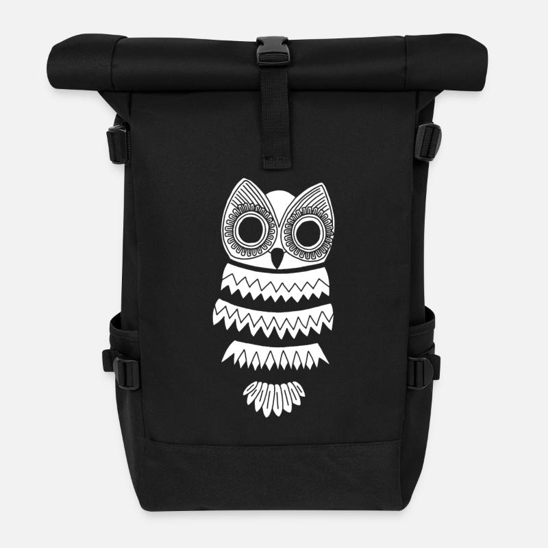 Weiße Eule - Rolltop Rucksack - Schwarz