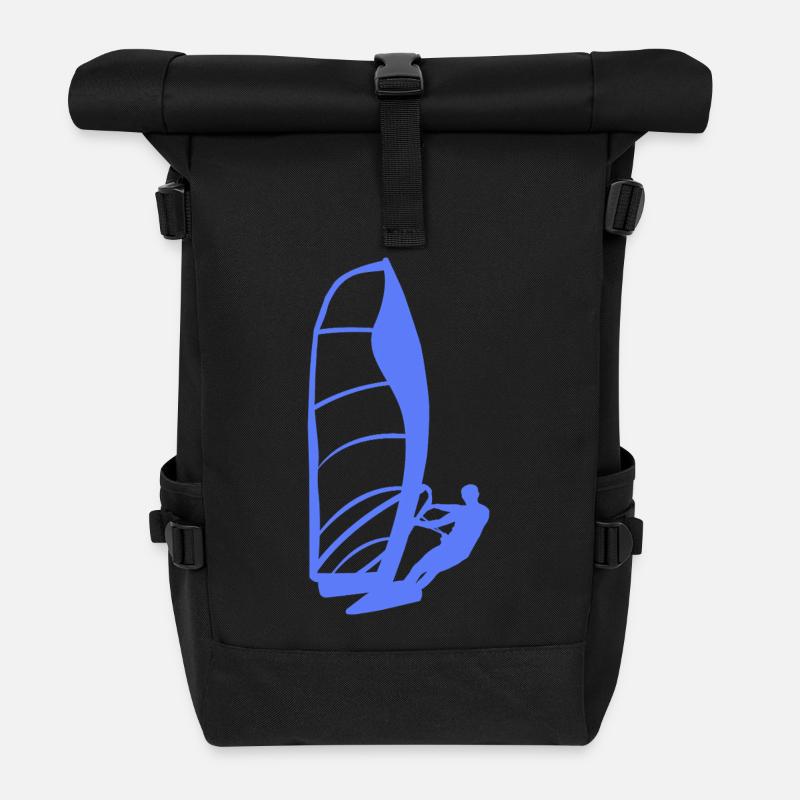 Minimalistische Windsurfer Silhouette Herren - Rolltop Rucksack - Schwarz