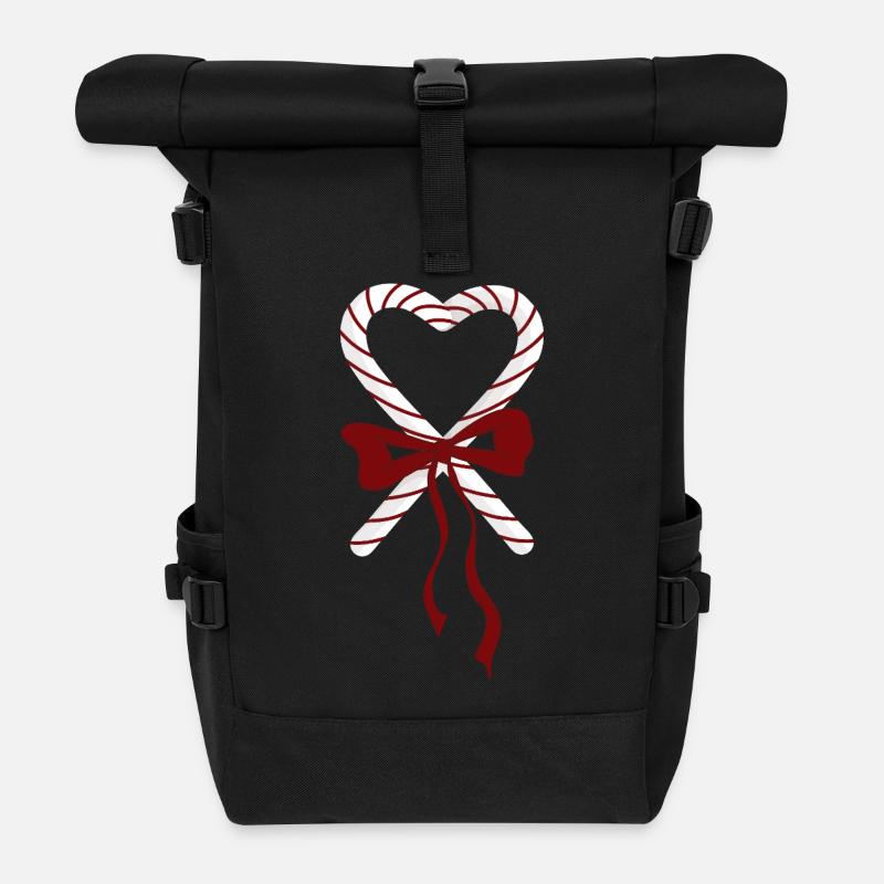 Candy Canes Heart Christmas - Roll Top Backpack - black