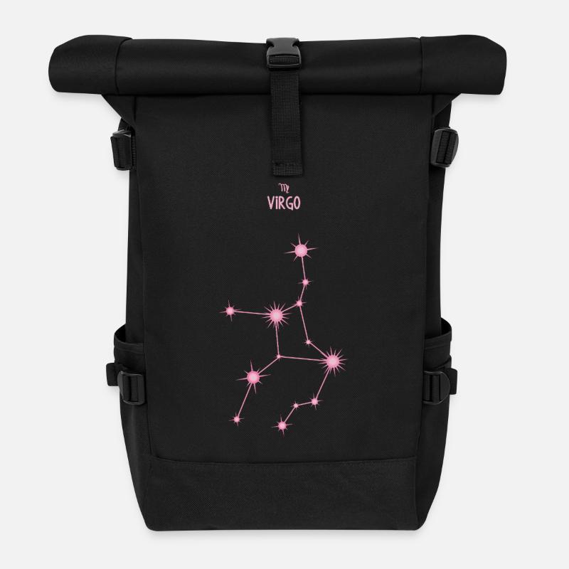 Virgo Zodiac Sign Star Constellation Pastel Pink - Roll Top Backpack - black