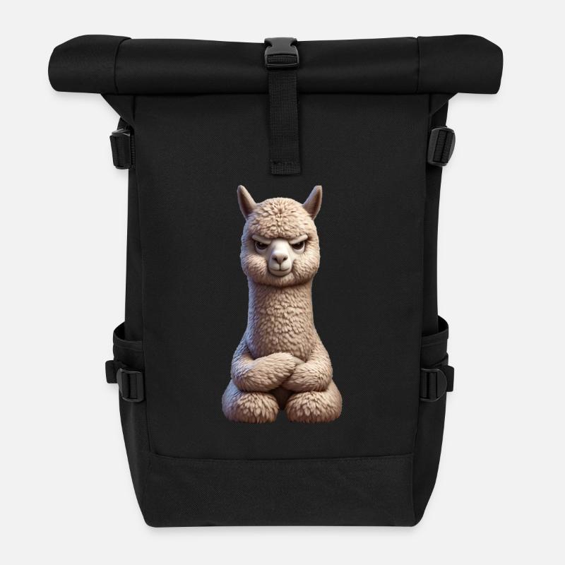 Alpaca grim 1 - Roll Top Backpack - black