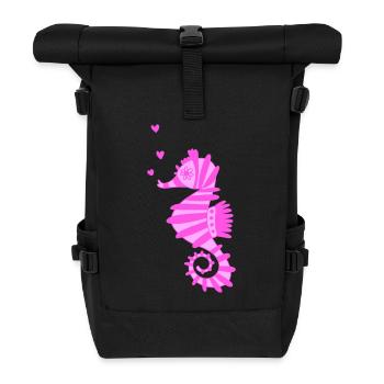 Sea Horse Pink with Hearts - Roll Top Backpack - black - Front