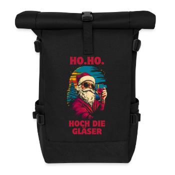 Weihnachtsmann Wein lustiger Spruch - Rolltop Rucksack - Schwarz - Vorne