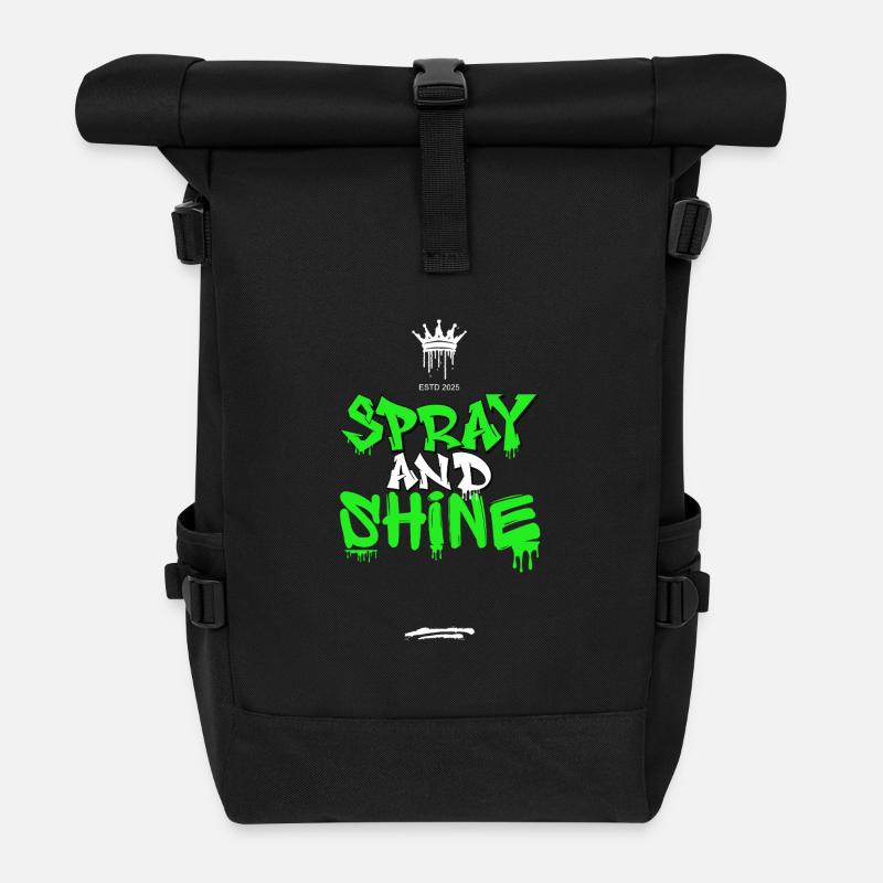 Spray and Shine Graffiti Crown - Roll Top Backpack - black