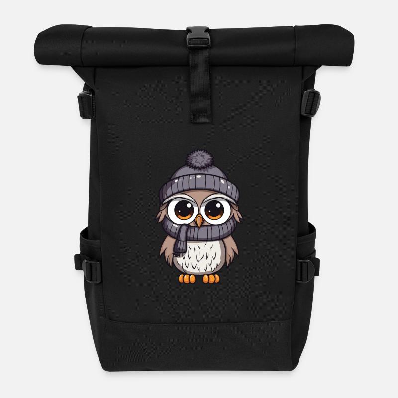 Eule Winter Comic - Rolltop Rucksack - Schwarz