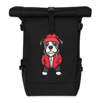 Pit Terrier Dog Cartoon - Roll Top Backpack - black - Front