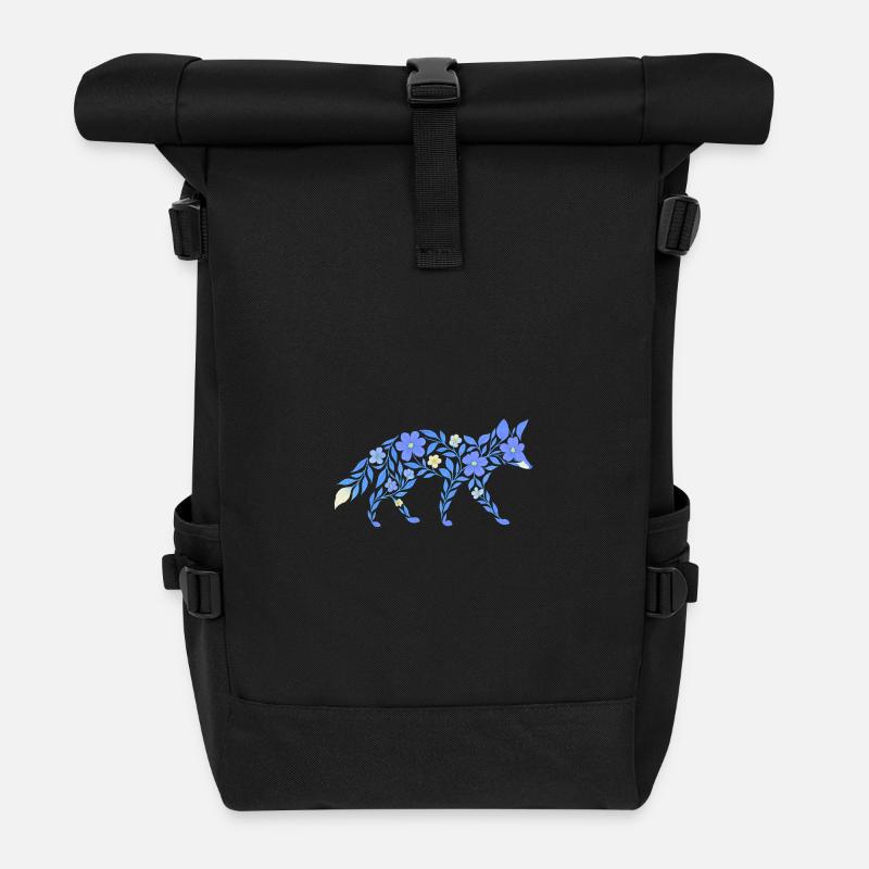 Nordic Floral - Heller Blaufuchs - Rolltop Rucksack - Schwarz