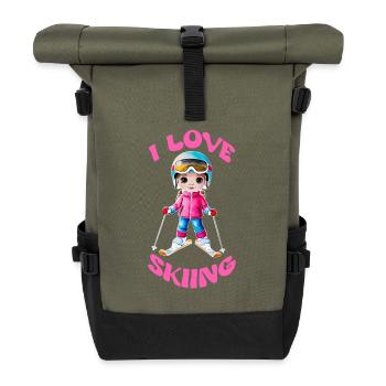I love skiing - Rolltop Rucksack - Olive/Schwarz - Vorne