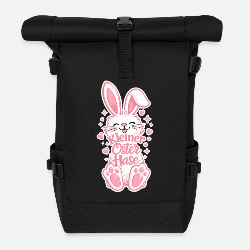 Little Easter Bunny in Pink - Roll Top Backpack - black