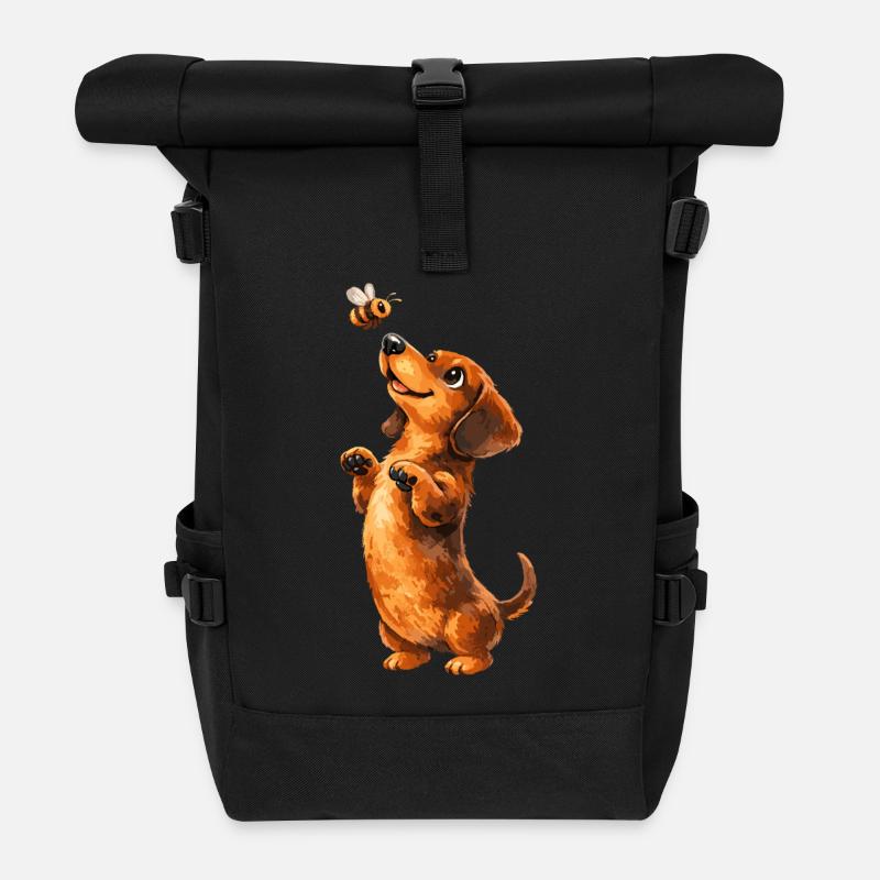 Dackel und Bienenfantasie - Rolltop Rucksack - Schwarz