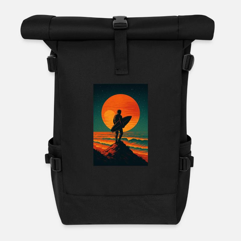 Sunset Seeker – Surf the Stars - Rolltop Rucksack - Schwarz