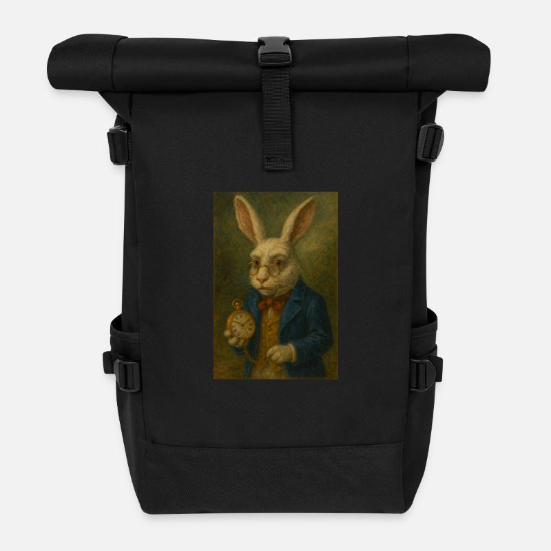 Weißer Hase - Rolltop Rucksack - Schwarz
