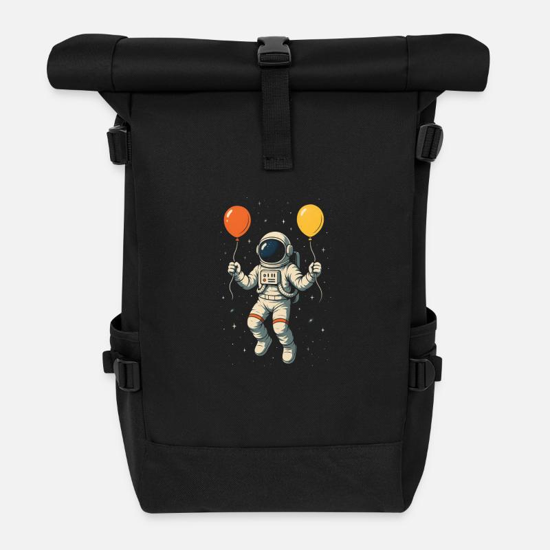 Astronaut with colorful balloons - Roll Top Backpack - black