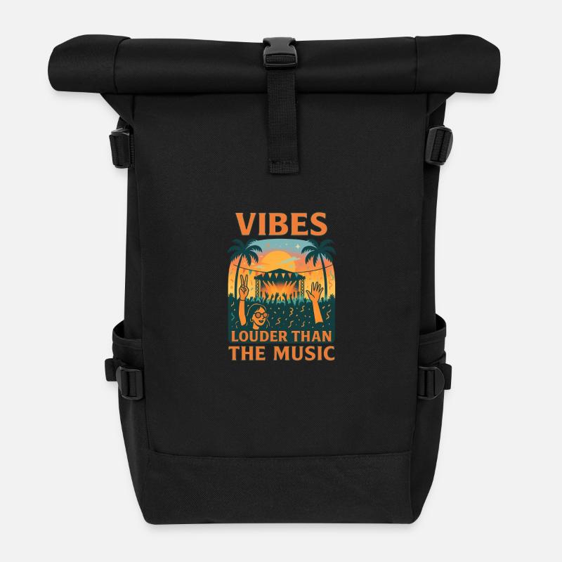 Vibes Louder Than The Music - Roll Top Backpack - black