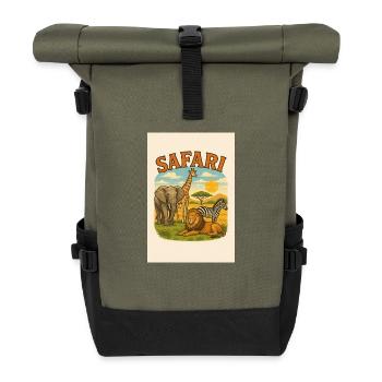 Savannah landscape with lion, elephant, giraffe - Roll Top Backpack - olive/black - Front