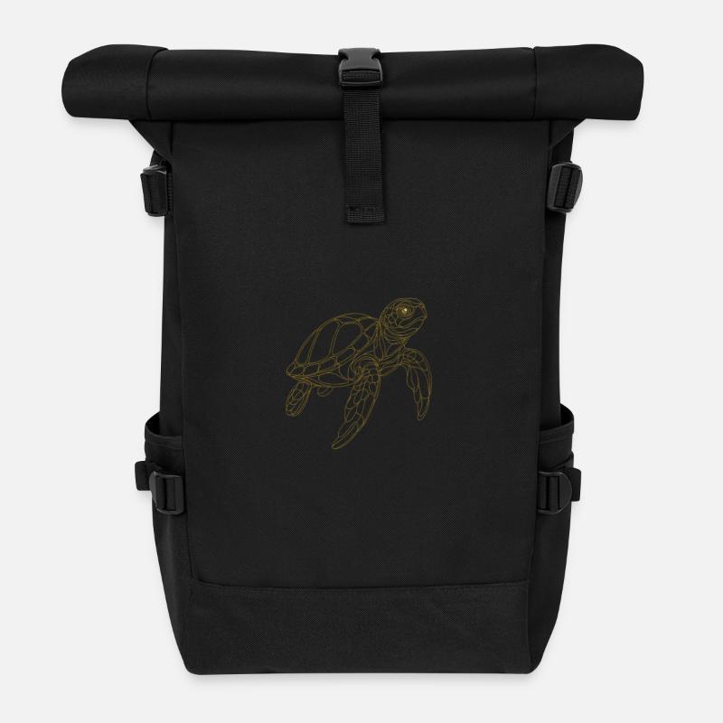 Schlichte filigrane Schildkröte - Rolltop Rucksack - Schwarz