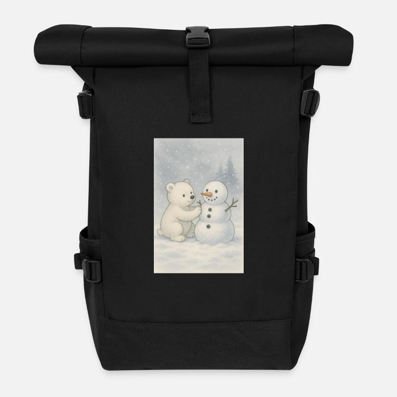Eisbär und Schneemann - Rolltop Rucksack - Schwarz