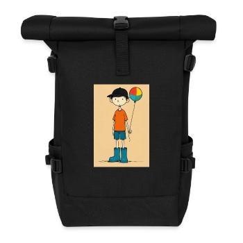 Little boy plays ball - Roll Top Backpack - black - Front