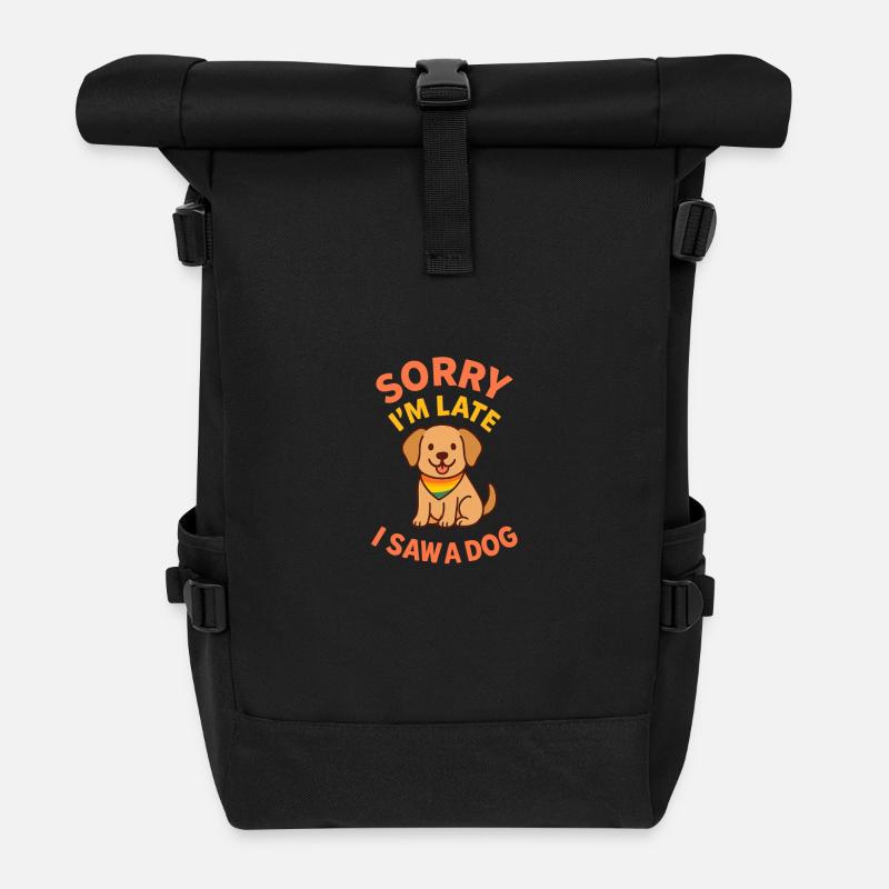Désolé, je suis en retard - chien repéré ! - Sac à dos roll top - noir