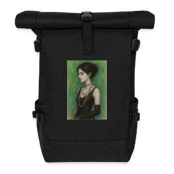 Woman Necklace Pearls Green Elegant Omikly Pop Art - Roll Top Backpack - black - Front