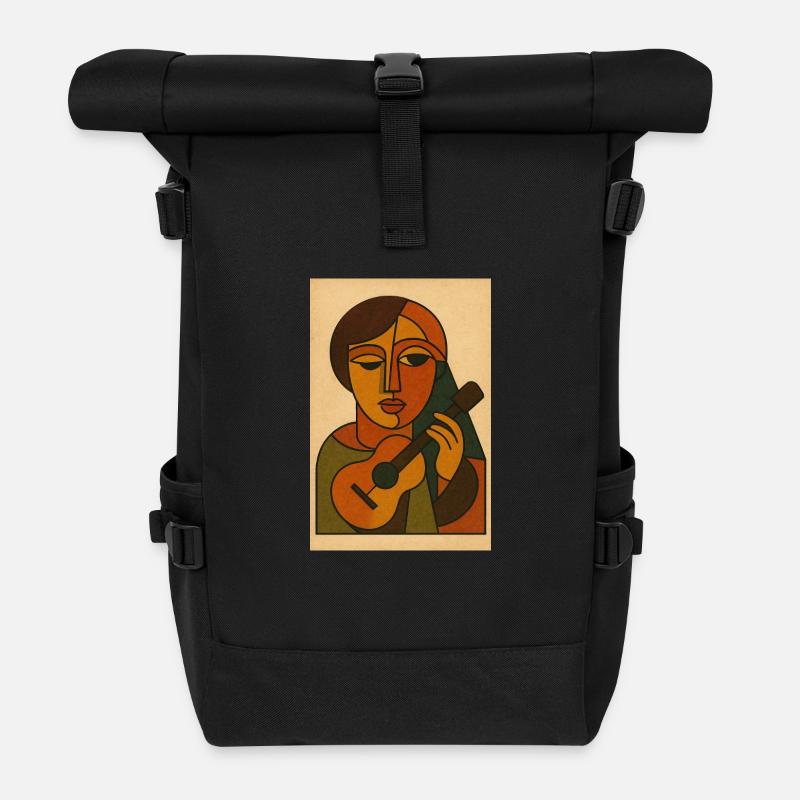 Cubist Melody – Retro Art - Roll Top Backpack - black