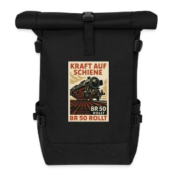 BR 50 Steam Locomotive Power on Rail Rolls - Roll Top Backpack - black - Front