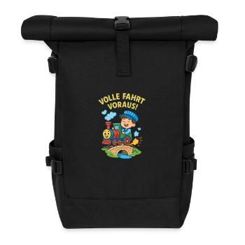 Eisenbahn Kinder Volle Fahrt Voraus - Rolltop Rucksack - Schwarz - Vorne