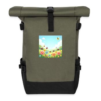 Joie printanière – Fleurs et insectes dansant - Sac à dos roll top - olive/noir - Devant