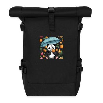 Panda dessiné à la main avec parapluie - Sac à dos roll top - noir - Devant