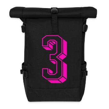 Zahl drei - Nummer 3 pink Mädchen Trikotnummer - Rolltop Rucksack - Schwarz - Vorne
