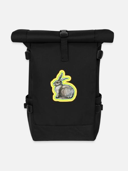 Hasenmotiv - Rolltop Rucksack - Schwarz