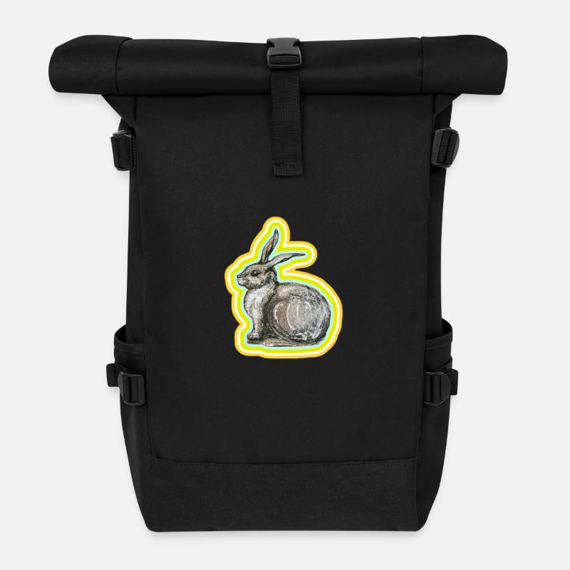 Hasenmotiv - Rolltop Rucksack - Schwarz