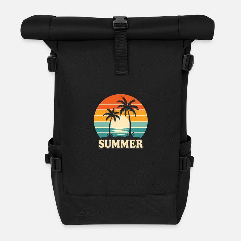 Tropic Vibes – Retro Summer Sunset - Rolltop Rucksack - Schwarz