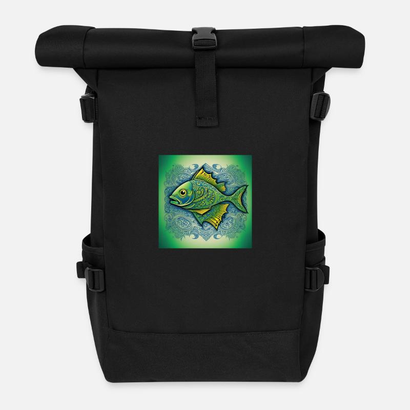 Signe du zodiaque Poissons - Sac à dos roll top - noir