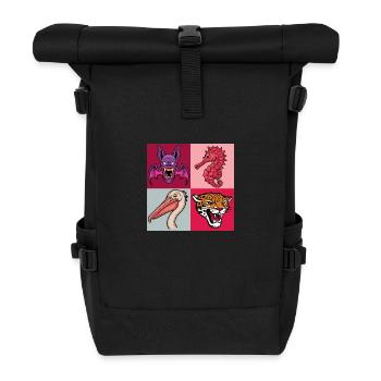 Pop Art Hippocampe Pélican Chauve-souris Léopard - Sac à dos roll top - noir - Devant