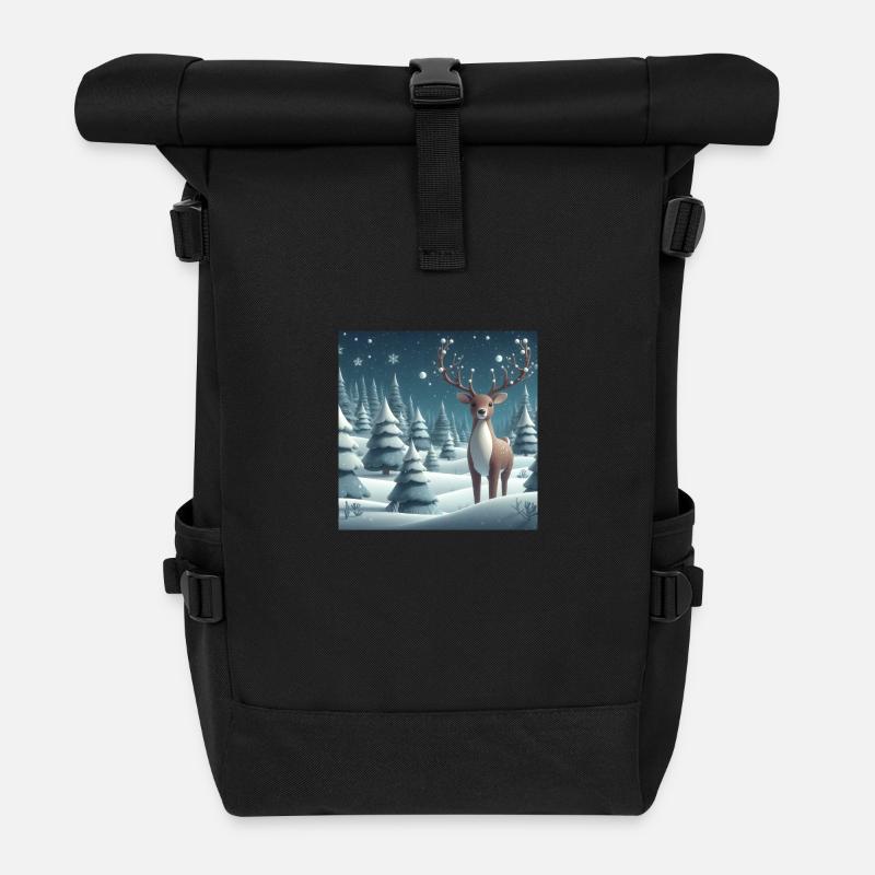 Rentier in Schneelandschaft - Rolltop Rucksack - Schwarz