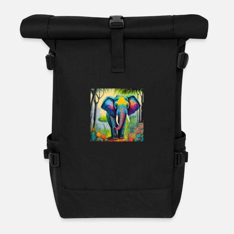 Elephant in the jungle - Roll Top Backpack - black