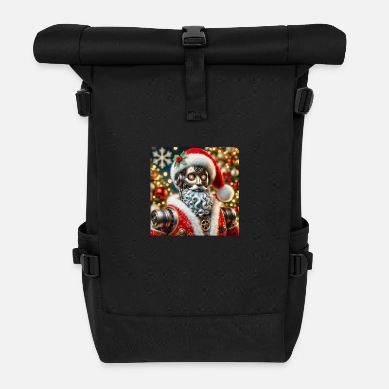 Roboter Weihnachtsmann - Rolltop Rucksack - Schwarz