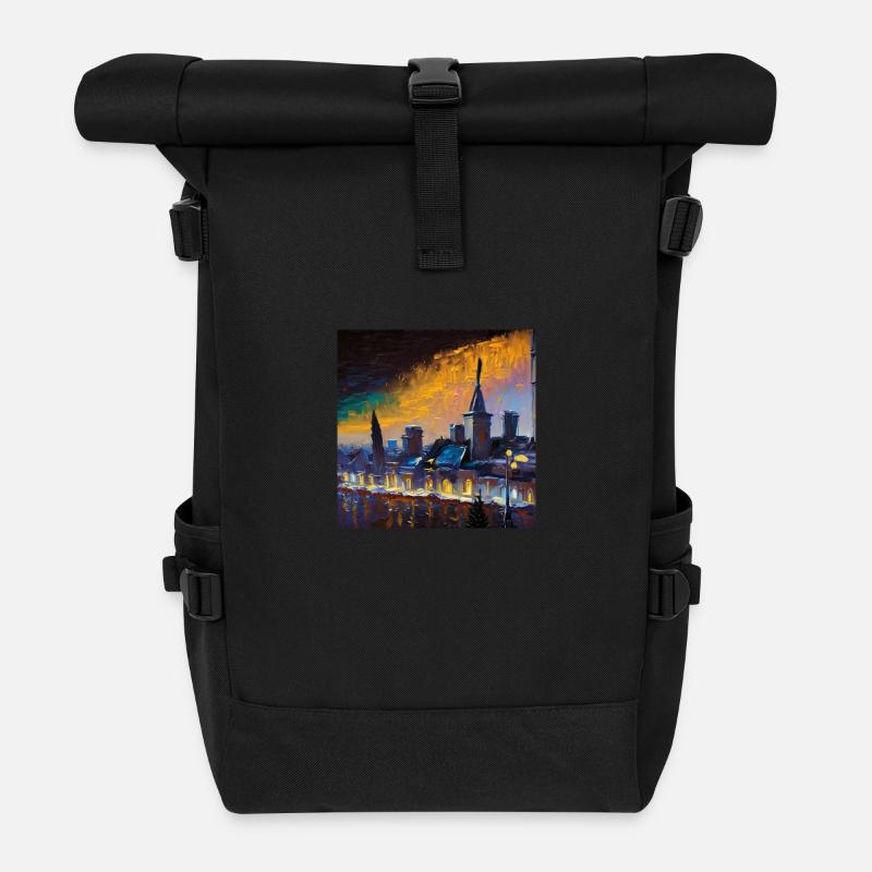 Stadt bei Nacht - Rolltop Rucksack - Schwarz