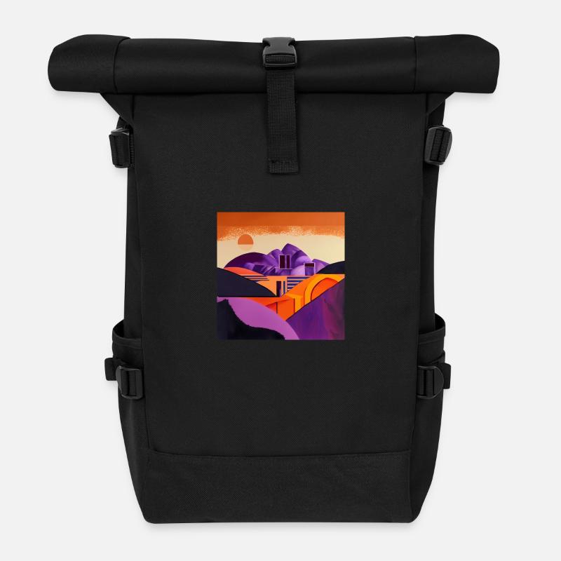 Wüste bei Sonnenuntergang - Rolltop Rucksack - Schwarz