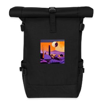 Wüste im Mondschein - Rolltop Rucksack - Schwarz - Vorne