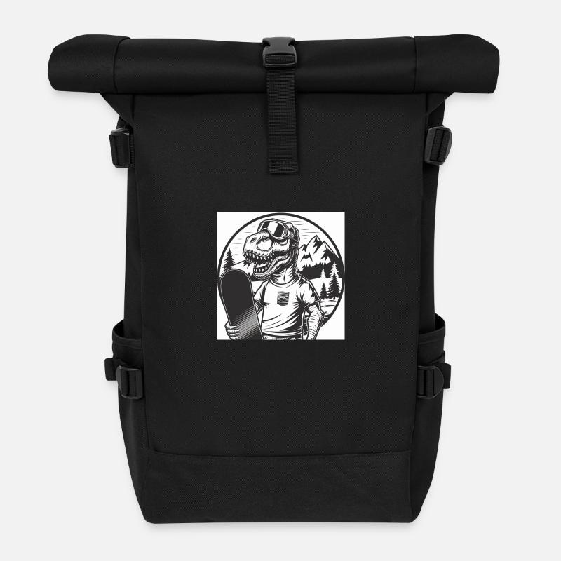 Ski-Rex, der Ski fahrende T-Rex - Rolltop Rucksack - Schwarz