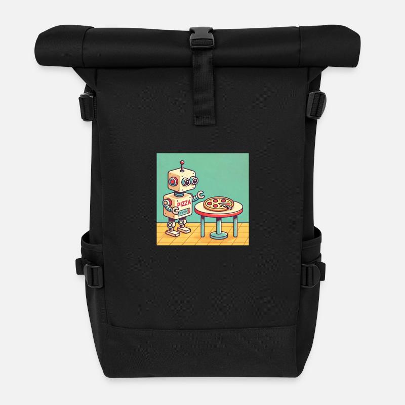 Pizza Bot - Roll Top Backpack - black