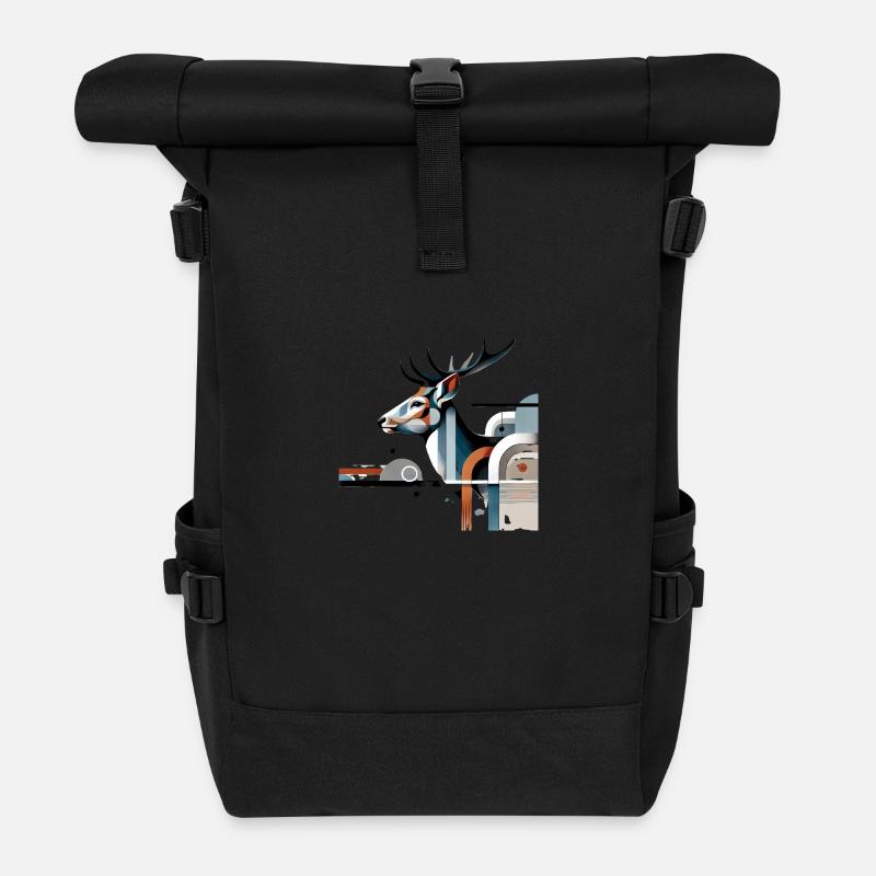 Modern Hirsch Design #1 - Rolltop Rucksack - Schwarz